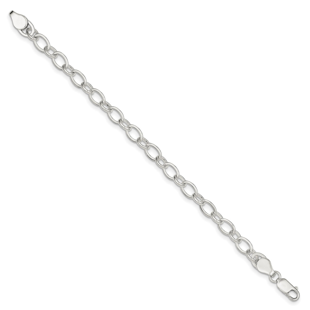 925 White Gold 7 mm Polished Chain Bracelet, Solid