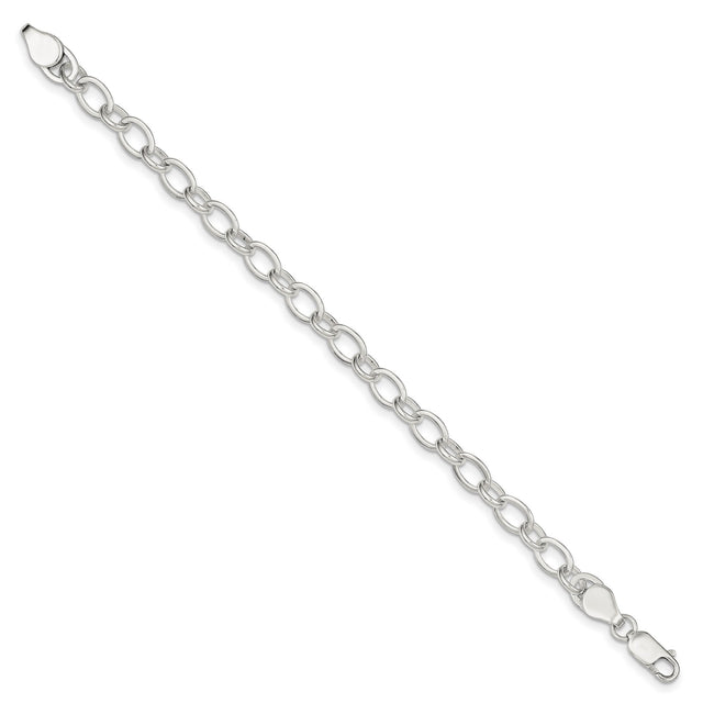 925 White Gold 7 mm Polished Chain Bracelet, Solid