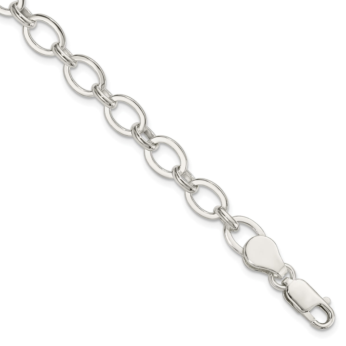 925 White Gold 7 mm Polished Chain Bracelet, Solid detail view