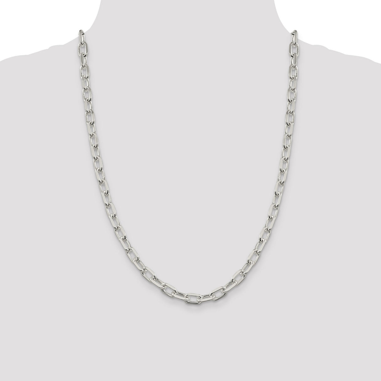 925 White Gold 7.5 mm Polished Chain Necklace, Solid detail view