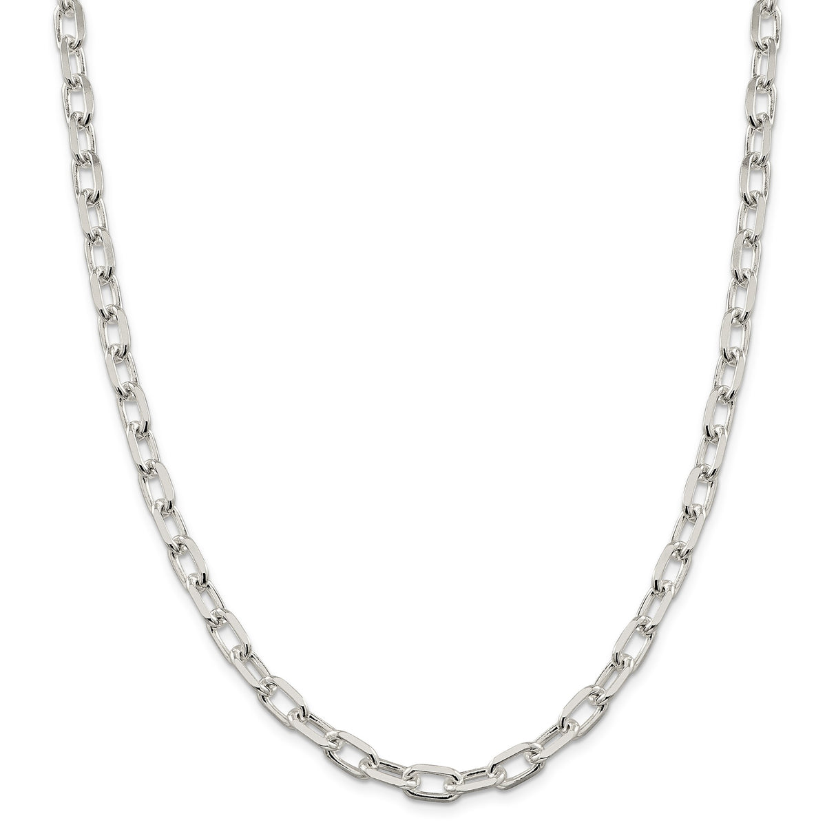 925 White Gold 7.5 mm Polished Chain Necklace, Solid detail view