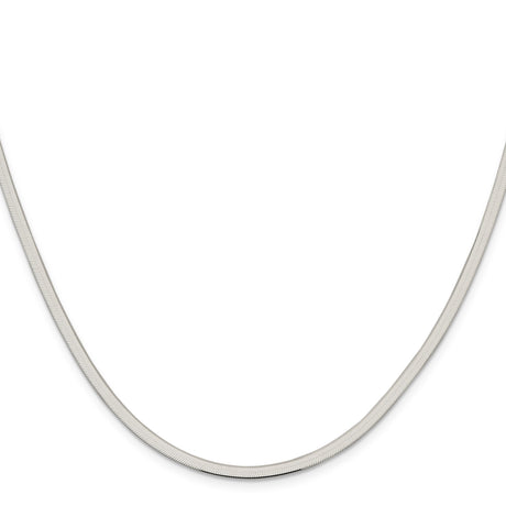 925 White Gold 3 mm Herringbone Chain Necklace, Polished