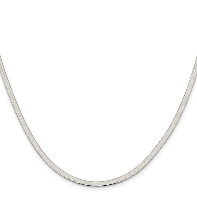 925 White Gold 3 mm Herringbone Chain Necklace, Polished