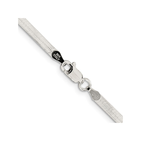 925 White Gold 3 mm Herringbone Chain Necklace, Polished alternate angle