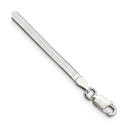 925 White Gold 3 mm Herringbone Chain Bracelet, Polished shown for scale