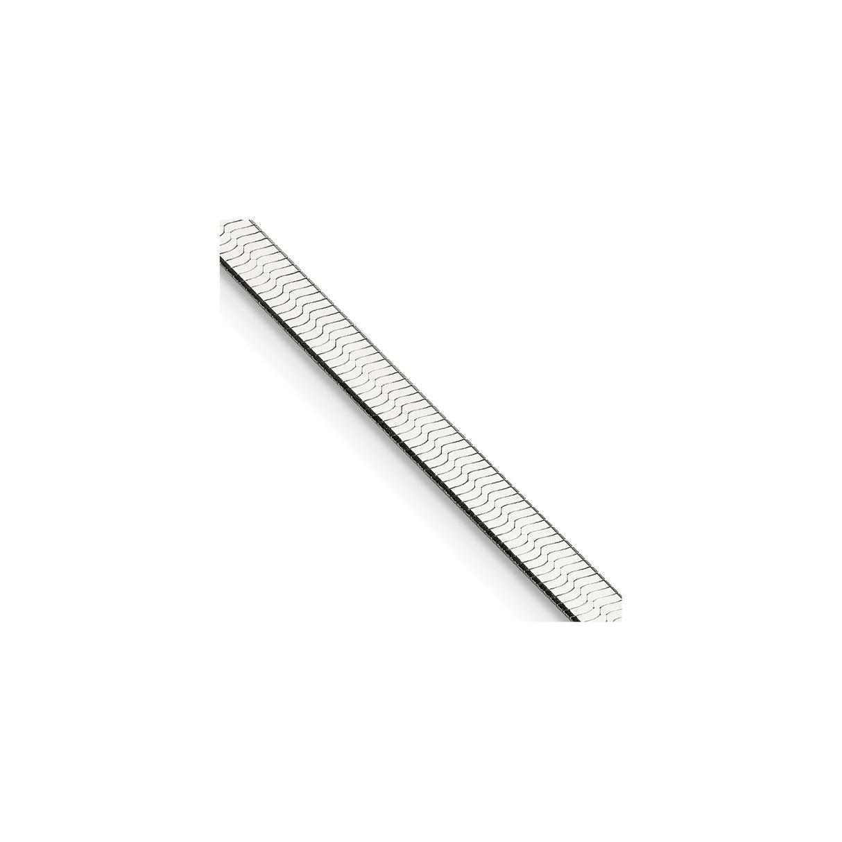 925 White Gold 3 mm Herringbone Chain Necklace, Polished detail view