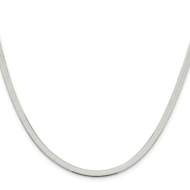 925 White Gold 3.5 mm Herringbone Chain Necklace, Polished