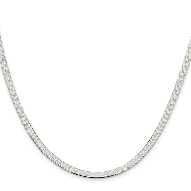 925 White Gold 3.5 mm Herringbone Chain Necklace, Polished