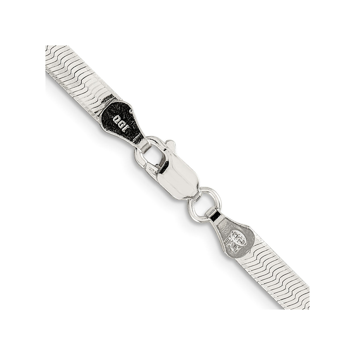 925 White Gold 4.5 mm Herringbone Chain Necklace, Polished alternate angle