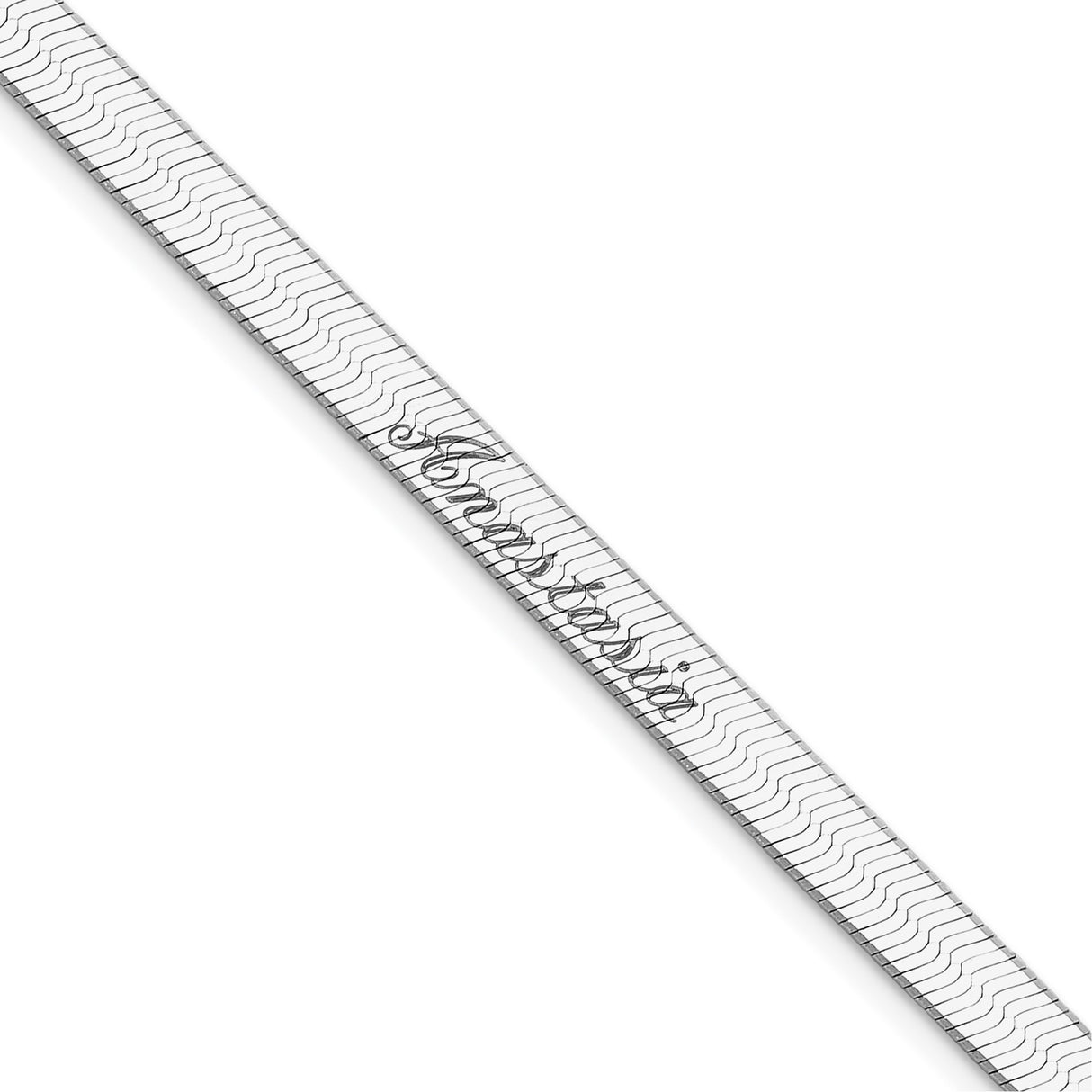 925 White Gold 4.5 mm Herringbone Chain Bracelet, Polished detail view