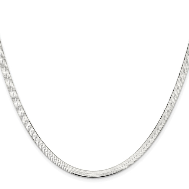 925 White Gold 4.5 mm Herringbone Chain Necklace, Polished