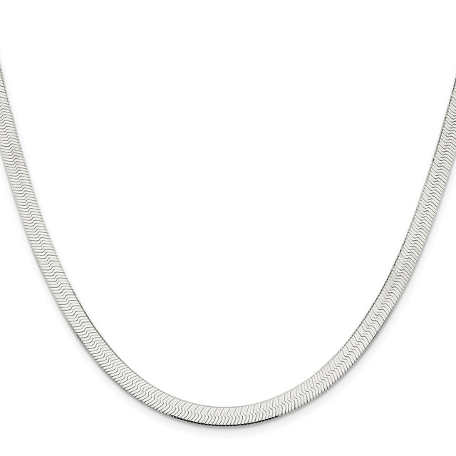 925 White Gold 5.25 mm Herringbone Chain Necklace, Polished