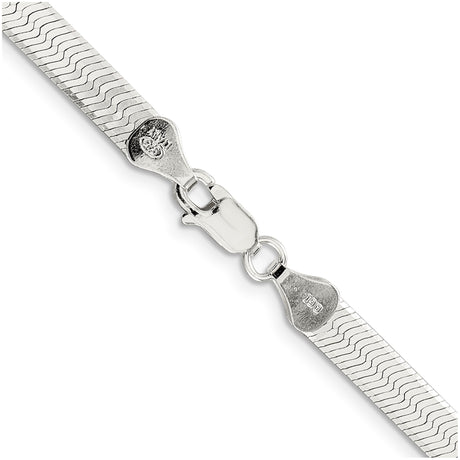 925 White Gold 5.25 mm Herringbone Chain Necklace, Polished alternate angle