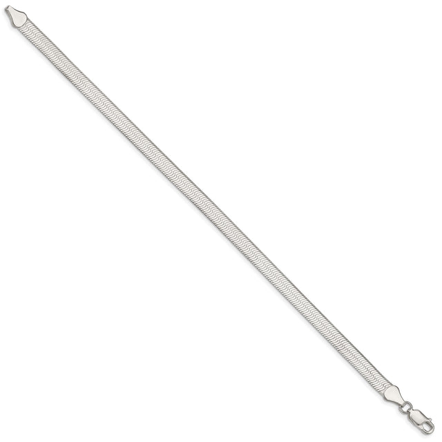 925 White Gold 5.25 mm Herringbone Chain Bracelet, Polished