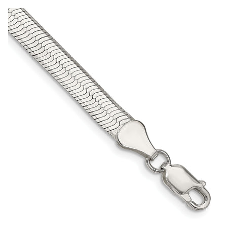 925 White Gold 5.25 mm Herringbone Chain Bracelet, Polished shown for scale