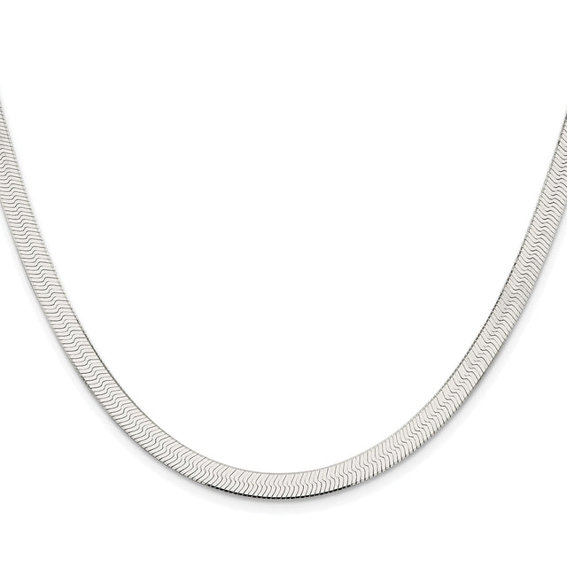 925 White Gold 5.25 mm Herringbone Chain Necklace, Polished
