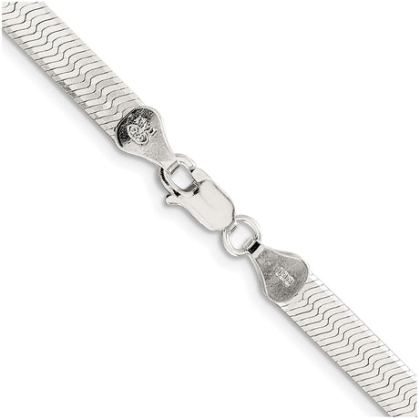 925 White Gold 5.25 mm Herringbone Chain Necklace, Polished alternate angle