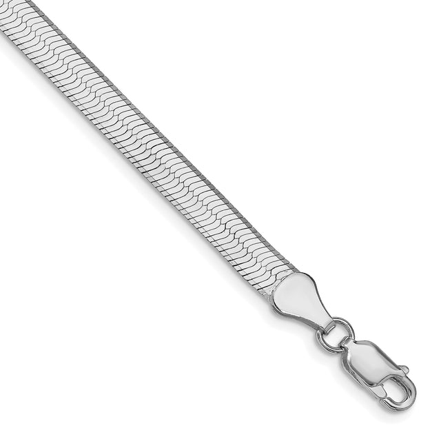 925 White Gold 5.25 mm Herringbone Chain Bracelet, Polished shown for scale