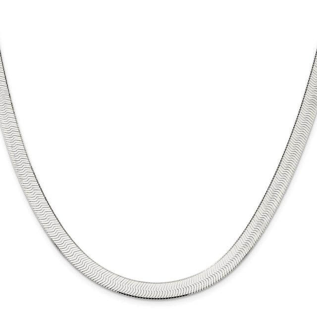 925 White Gold 7.3 mm Herringbone Chain Necklace, Polished