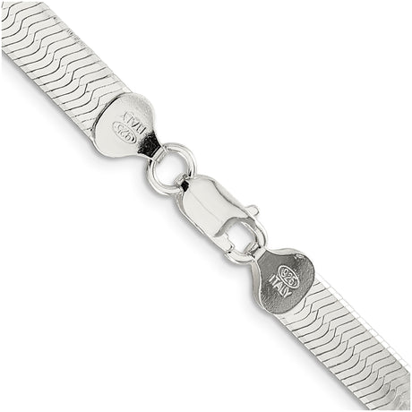 925 White Gold 7.3 mm Herringbone Chain Necklace, Polished alternate angle