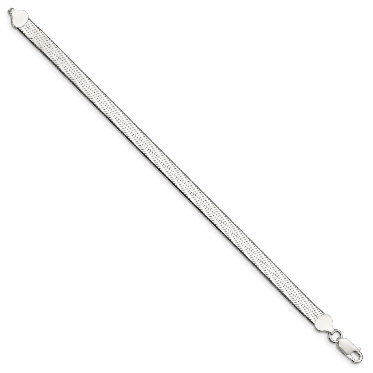 925 White Gold 7.3 mm Herringbone Chain Bracelet, Polished