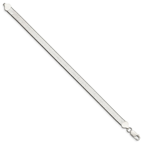 925 White Gold 7.3 mm Herringbone Chain Bracelet, Polished