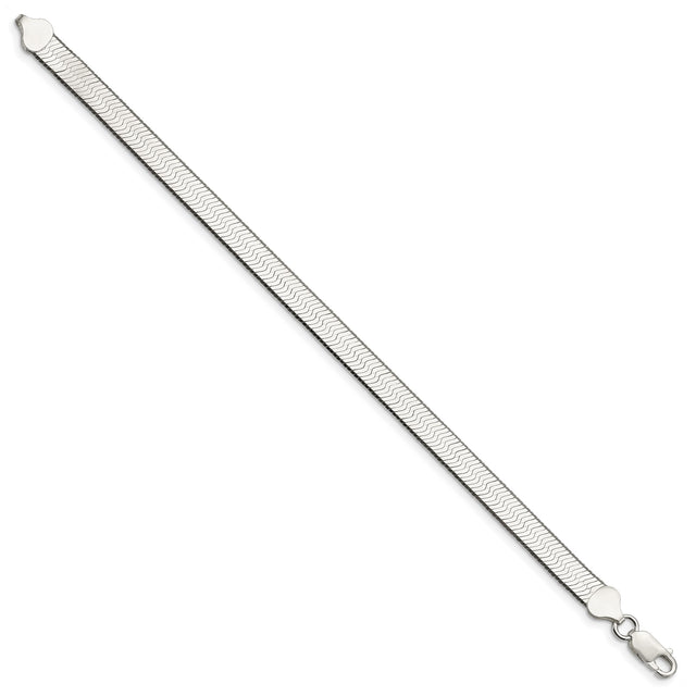 925 White Gold 7.3 mm Herringbone Chain Bracelet, Polished