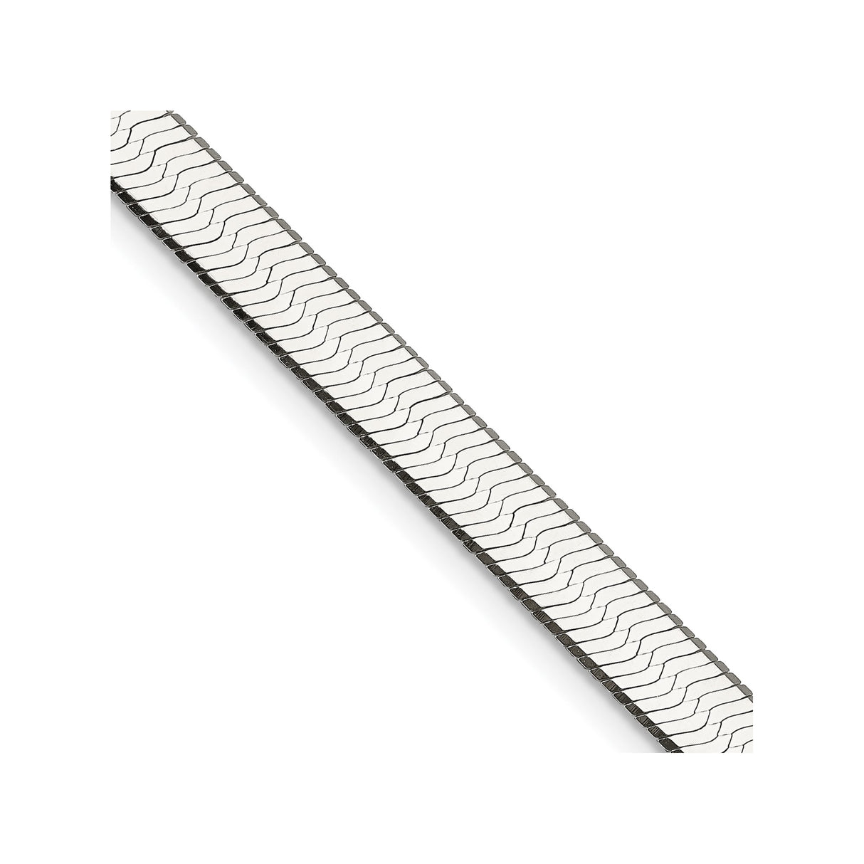925 White Gold 7.3 mm Herringbone Chain Necklace, Polished detail view