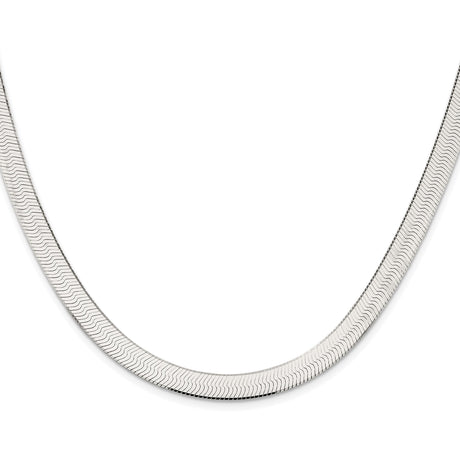 925 White Gold 7.3 mm Herringbone Chain Necklace, Polished