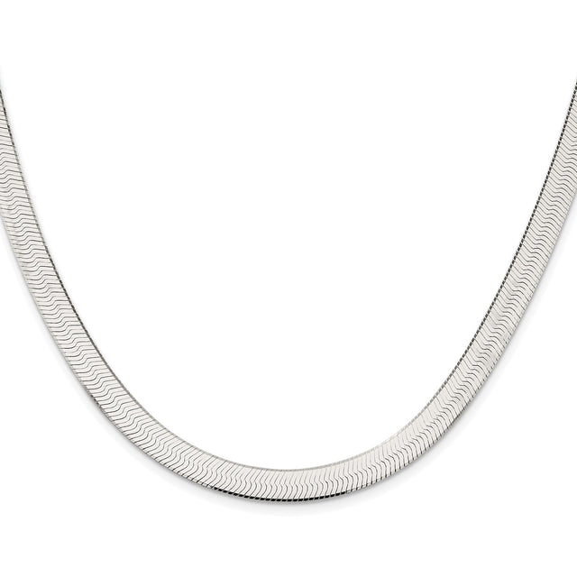 925 White Gold 7.3 mm Herringbone Chain Necklace, Polished