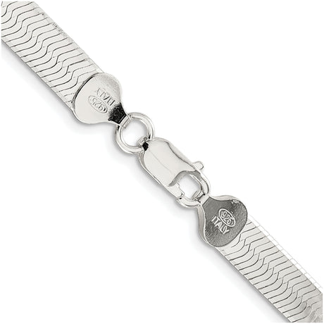 925 White Gold 7.3 mm Herringbone Chain Necklace, Polished alternate angle