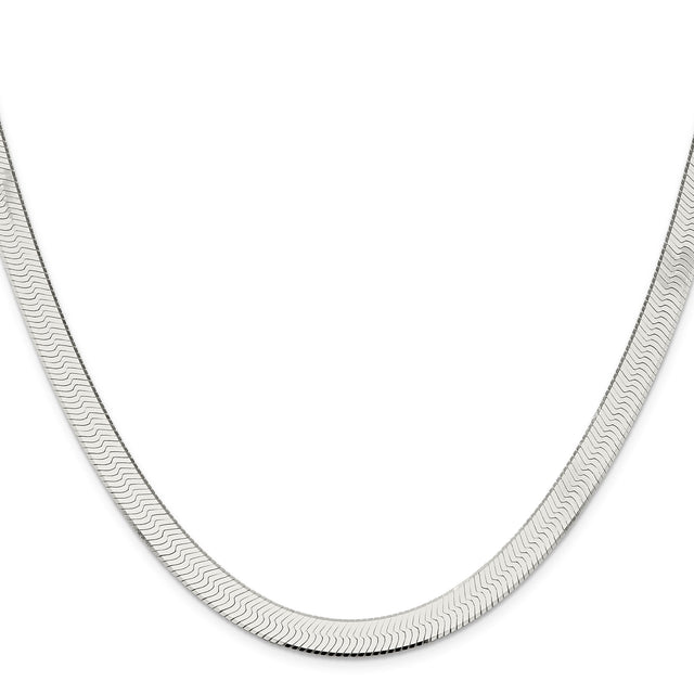 925 White Gold 8 mm Herringbone Chain Necklace, Polished