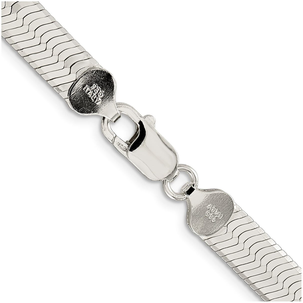 925 White Gold 8 mm Herringbone Chain Necklace, Polished alternate angle
