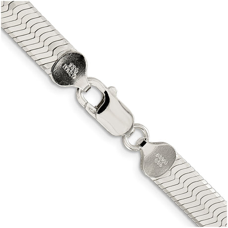 925 White Gold 8 mm Herringbone Chain Necklace, Polished alternate angle