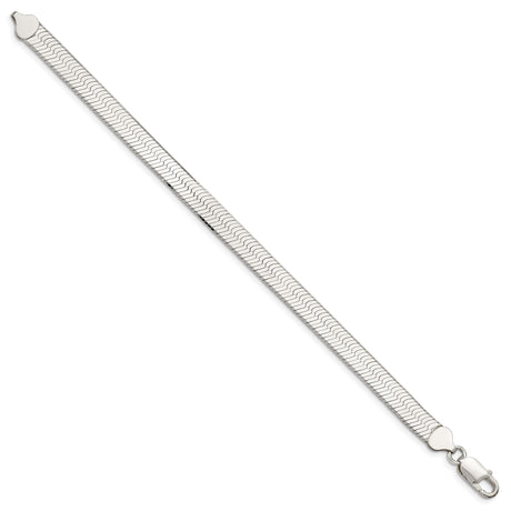 925 White Gold 8 mm Herringbone Chain Bracelet, Polished