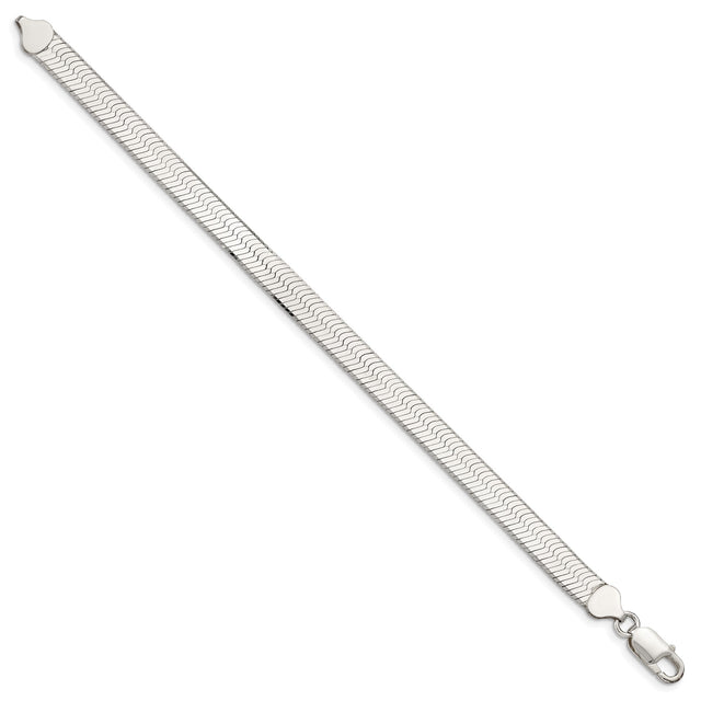 925 White Gold 8 mm Herringbone Chain Bracelet, Polished