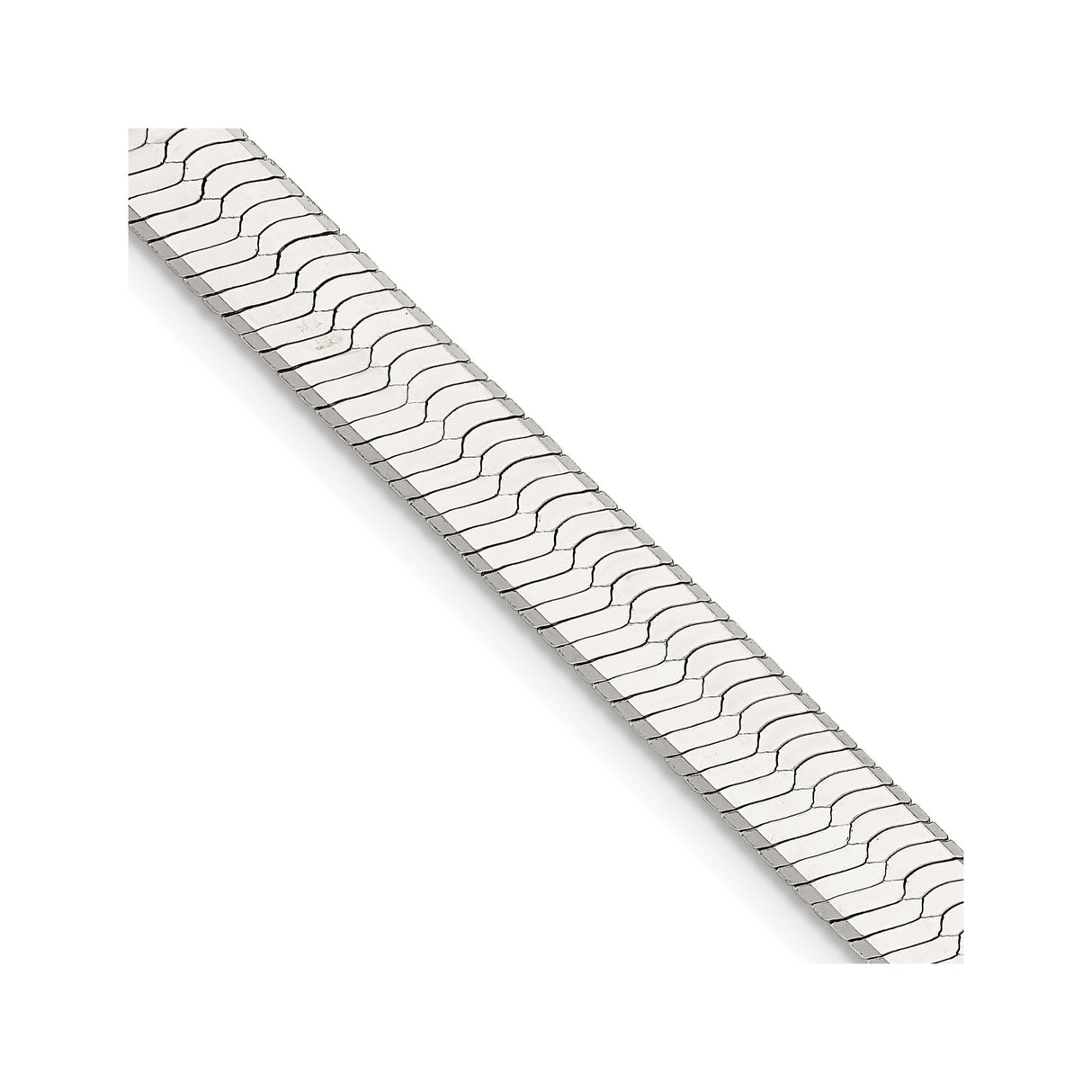 925 White Gold 8 mm Herringbone Chain Necklace, Polished detail view