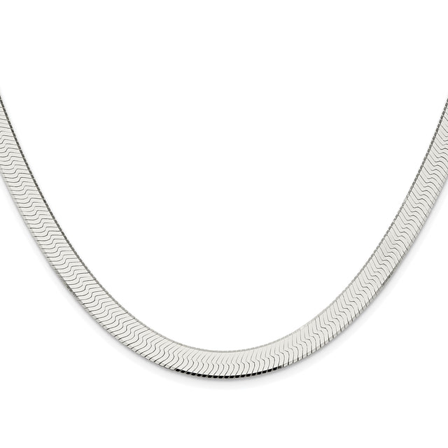 925 White Gold 8 mm Herringbone Chain Necklace, Polished