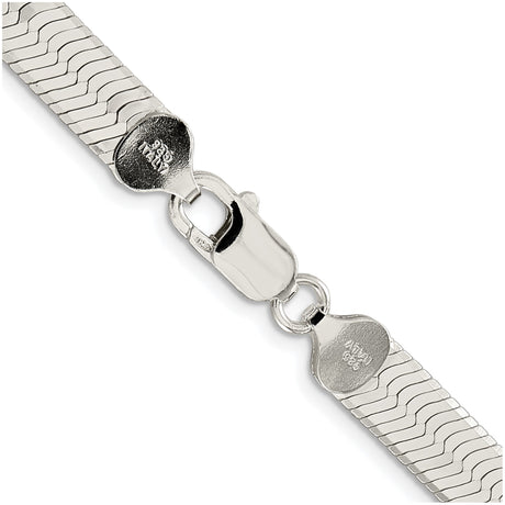 925 White Gold 8 mm Herringbone Chain Necklace, Polished alternate angle