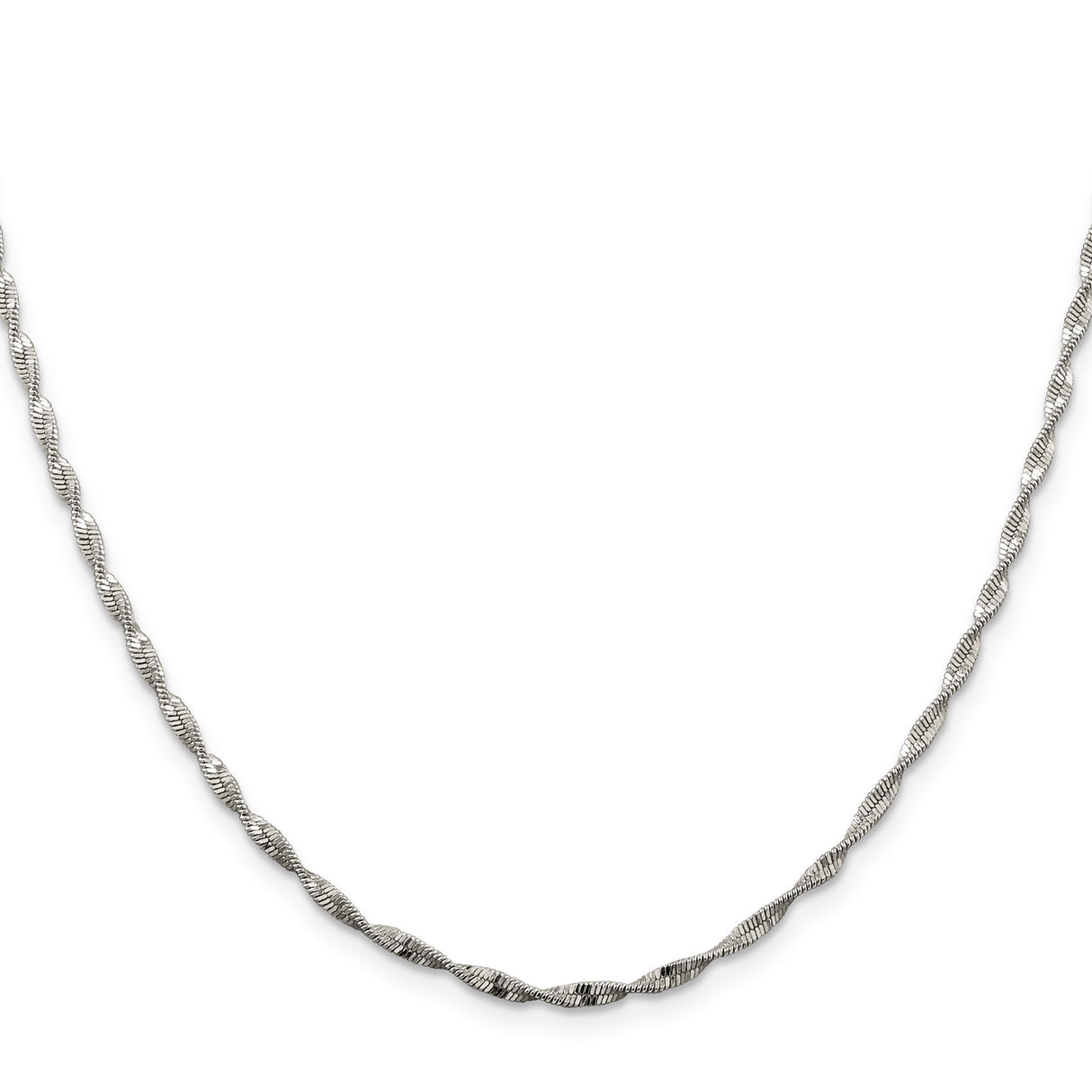 925 White Gold 2 mm Herringbone Chain Necklace, Polished