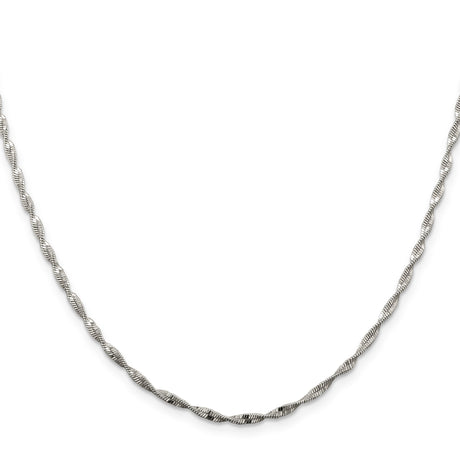 925 White Gold 2 mm Herringbone Chain Necklace, Polished