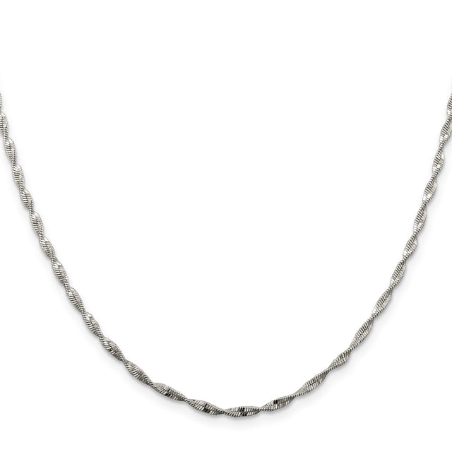 925 White Gold 2 mm Herringbone Chain Necklace, Polished