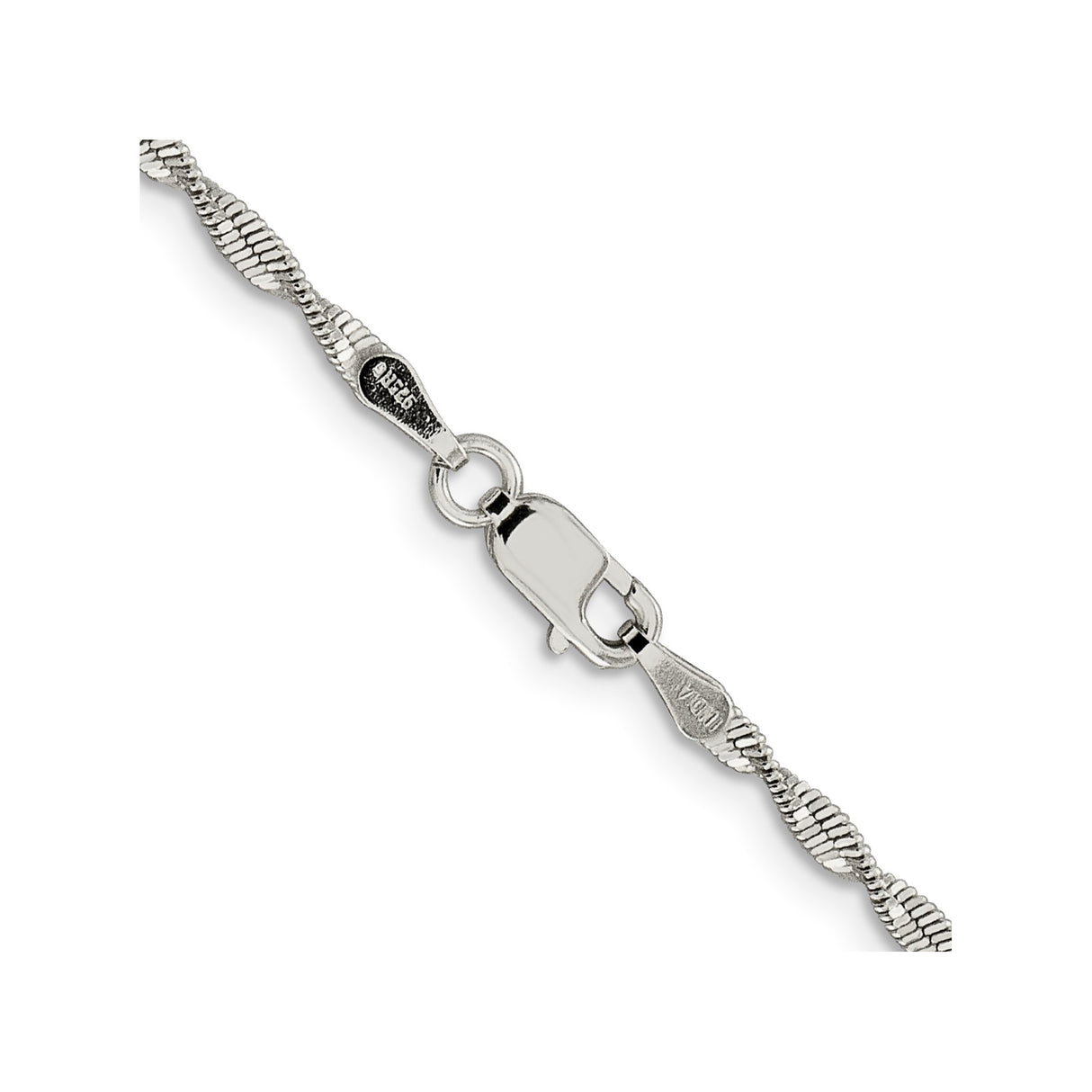 925 White Gold 2 mm Herringbone Chain Necklace, Polished alternate angle