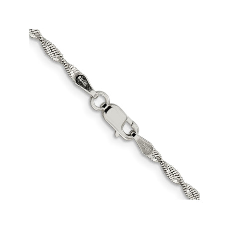 925 White Gold 2 mm Herringbone Chain Necklace, Polished alternate angle