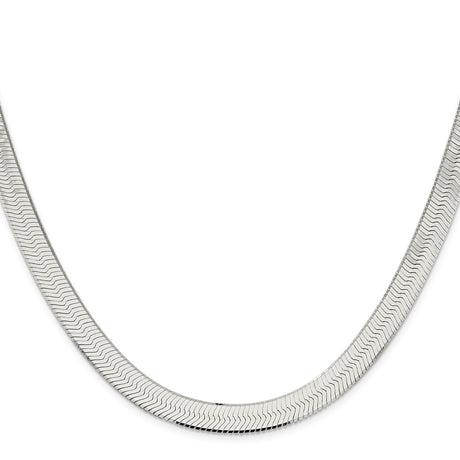 925 White Gold 8.75 mm Herringbone Chain Necklace, Polished