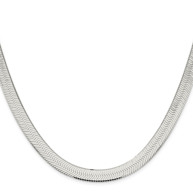 925 White Gold 8.75 mm Herringbone Chain Necklace, Polished