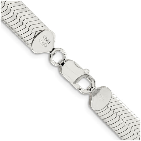925 White Gold 8.75 mm Herringbone Chain Necklace, Polished alternate angle