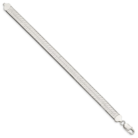 925 White Gold 8.75 mm Herringbone Chain Bracelet, Polished