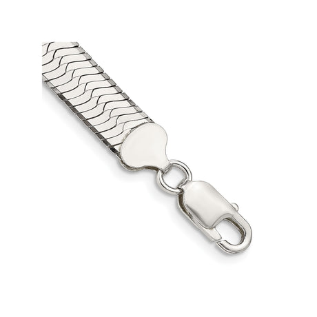 925 White Gold 8.75 mm Herringbone Chain Bracelet, Polished shown for scale