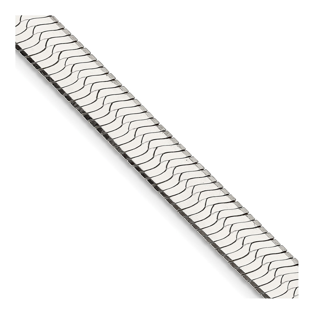 925 White Gold 8.75 mm Herringbone Chain Necklace, Polished detail view